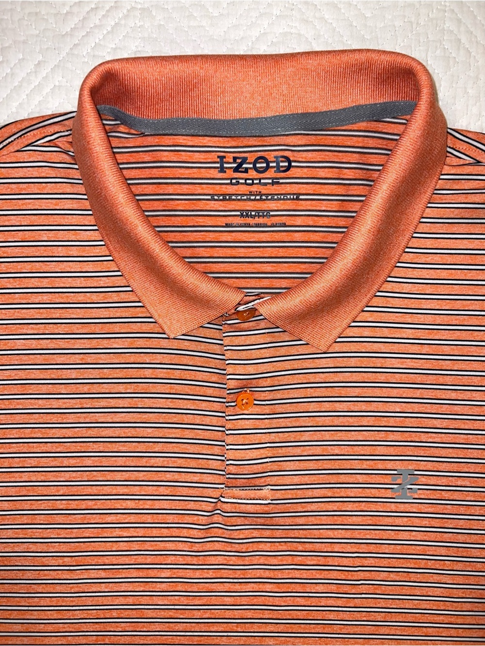 Izod Orange Gray White Men’s 2XL Performance Golf Striped Polo Shirt